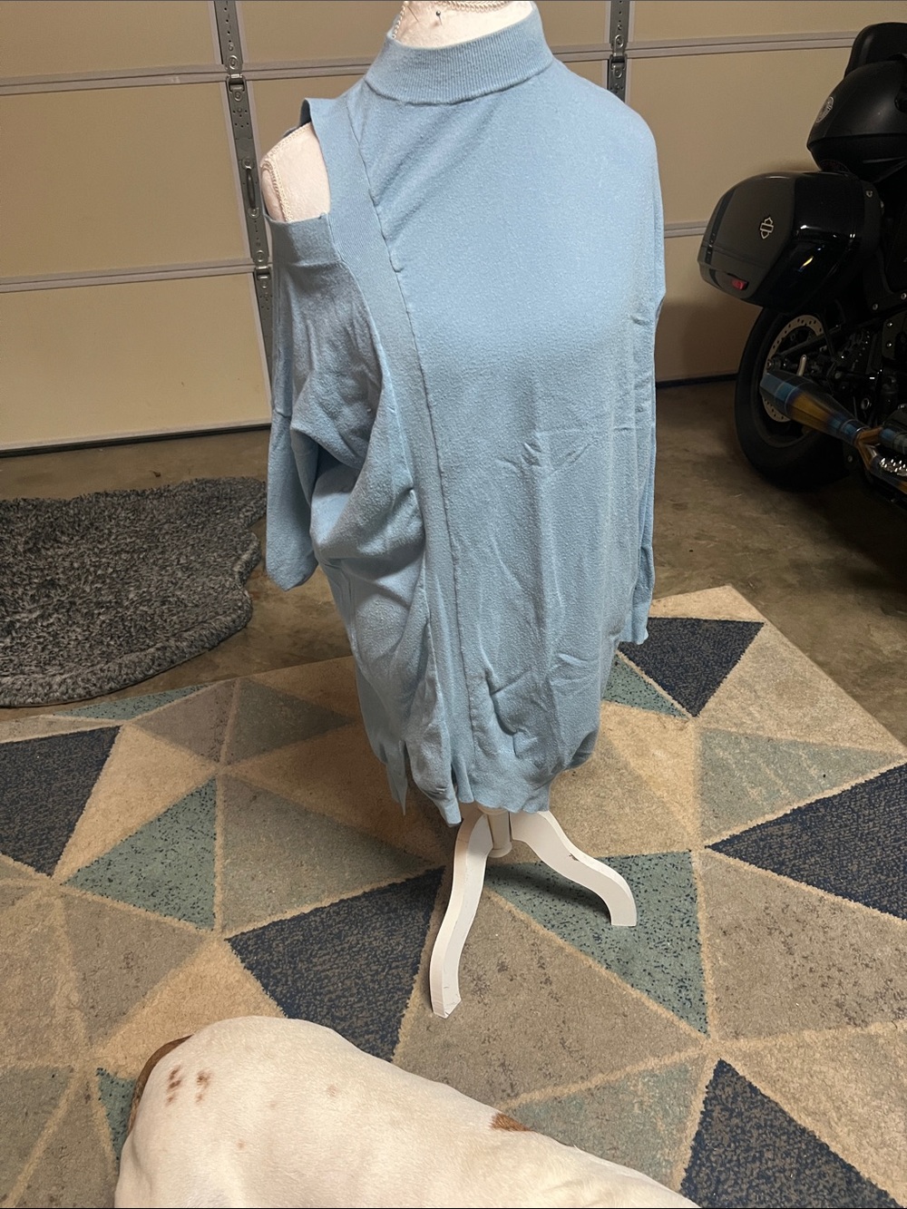 Light Blue Cold-Shoulder Midi Dress with Mock Neck